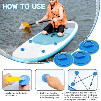Placă SUP pentru surfboard Kayak Barcă Mică Plasture PVC cu Inel D din oțel inoxidabil Kit Coardă Elastică Negru 11 cm