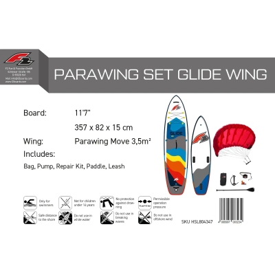 F2 Glide WS Parawing Set 11'7"/3,5m2 Grau/Rot